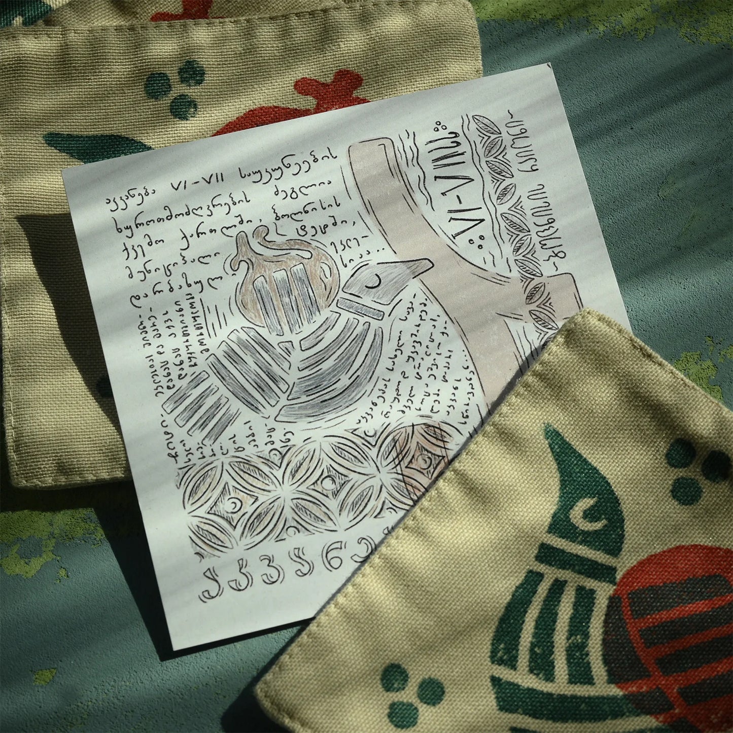 pomegranate and bird print coaster made of cotton