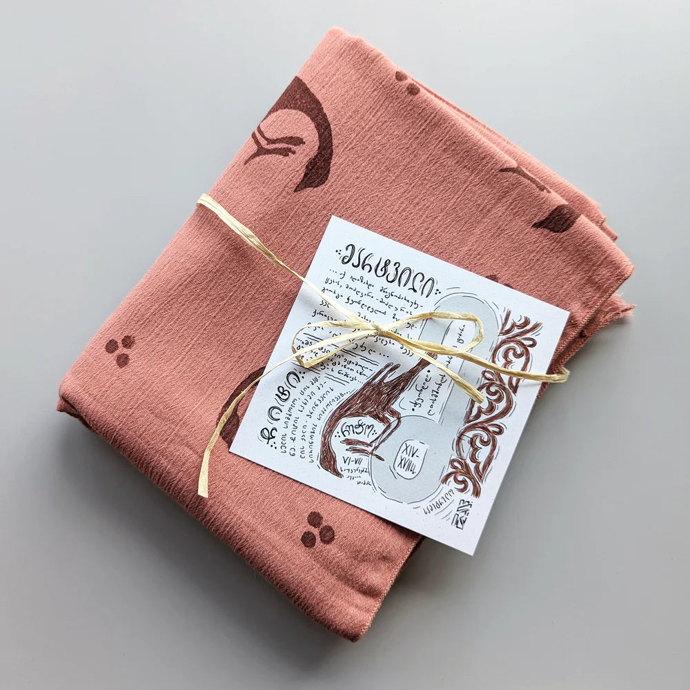 dusty rose scarf with Birds of Martvili - vintage scarf