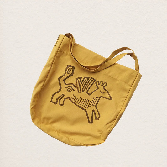 " Paskunji " -  block printed yellow colored cotton tote bag