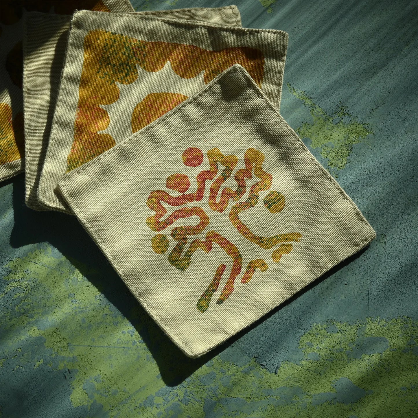 block printed cotton cup mat with tree of life symbol