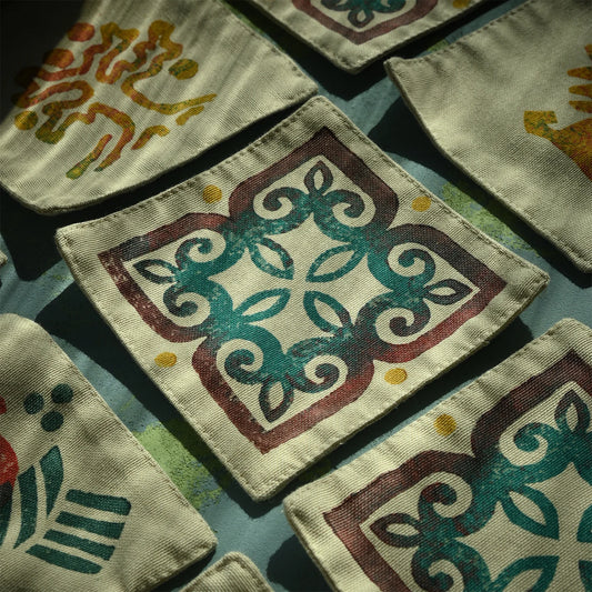 block printed cotton drink coaster with beautiful ornament