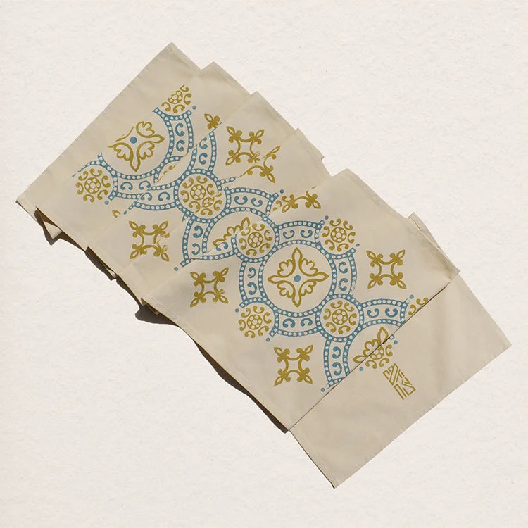 block printed floral table runner