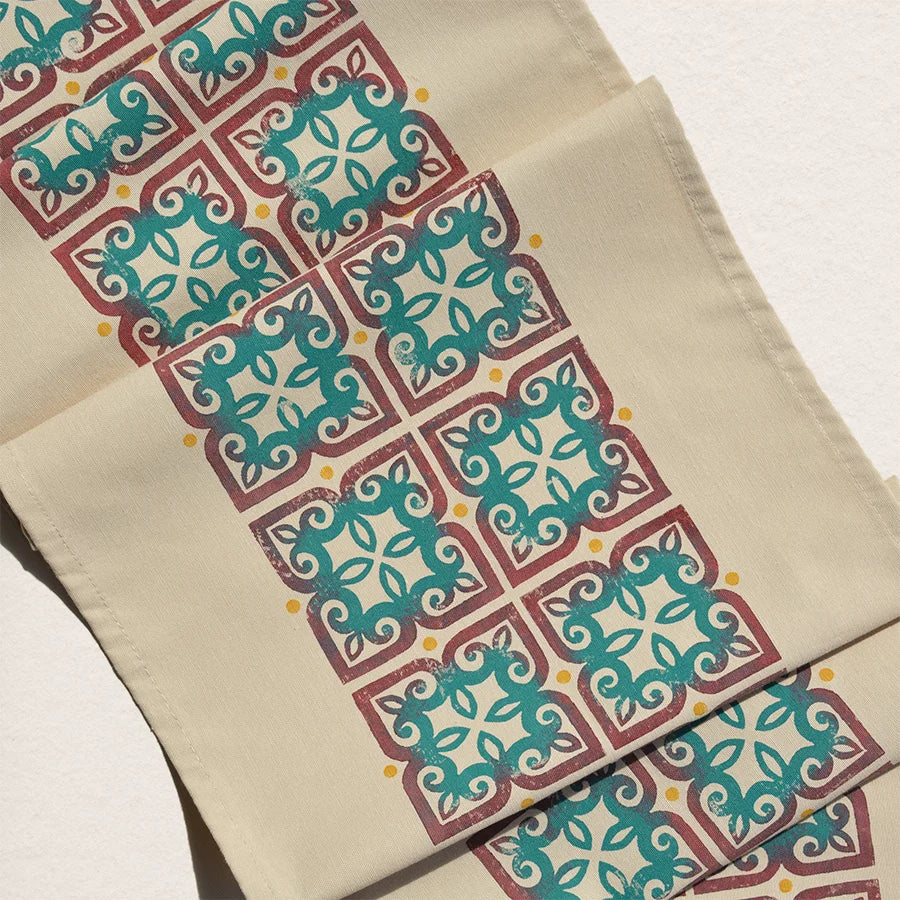 Block printed table topper, long table runner style – Flowers of Katskhi