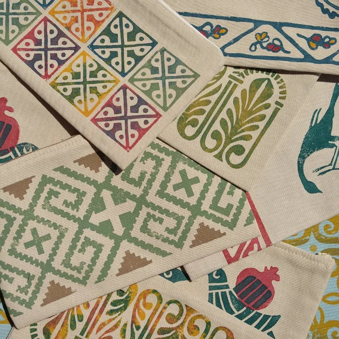Block-printed cute pencil pouch - “Birds of Martvili”