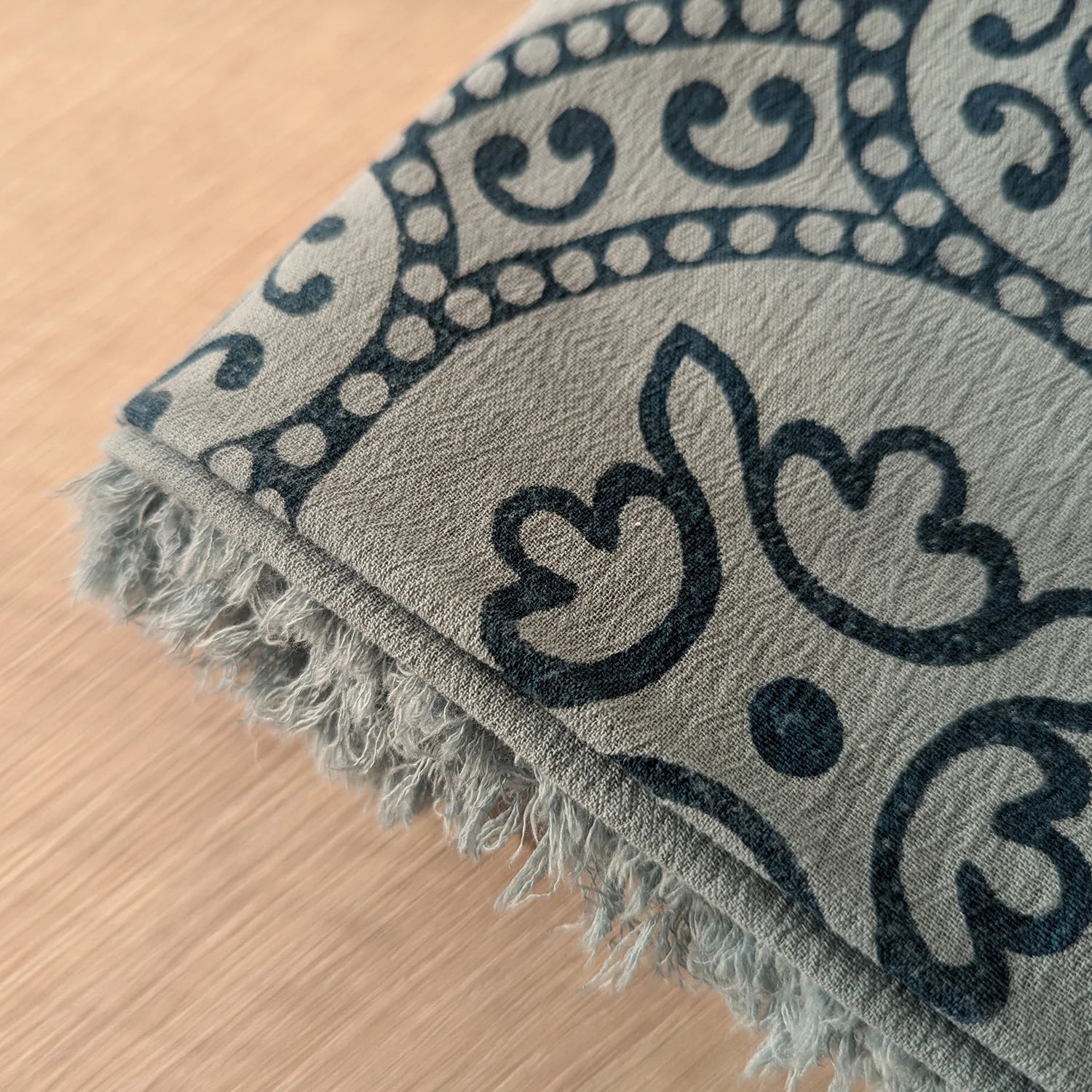 scarf light blue cotton with blue patterns