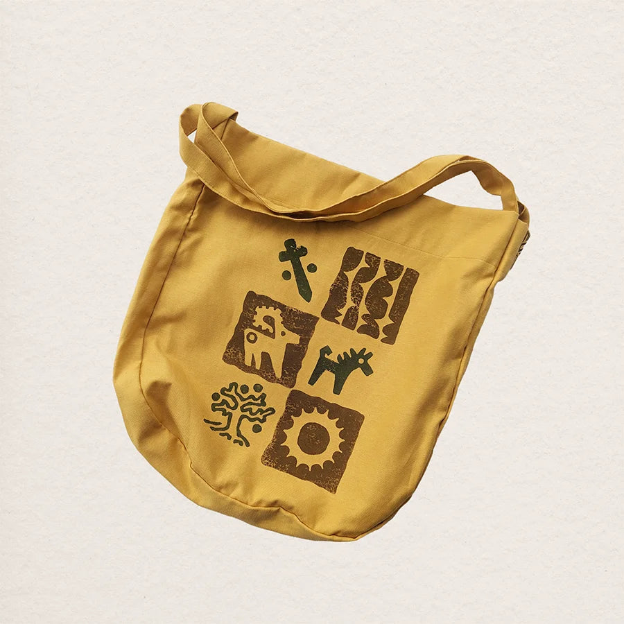 " Paskunji " -  block printed yellow colored cotton tote bag