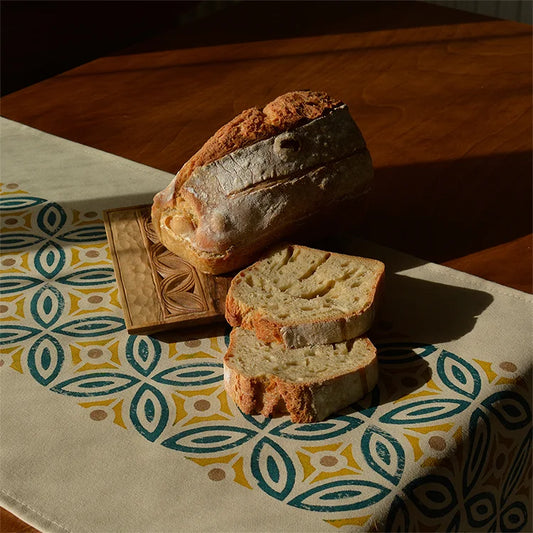 beautiful cotton table runner for round table with Georgian, Bolnisi church ornaments