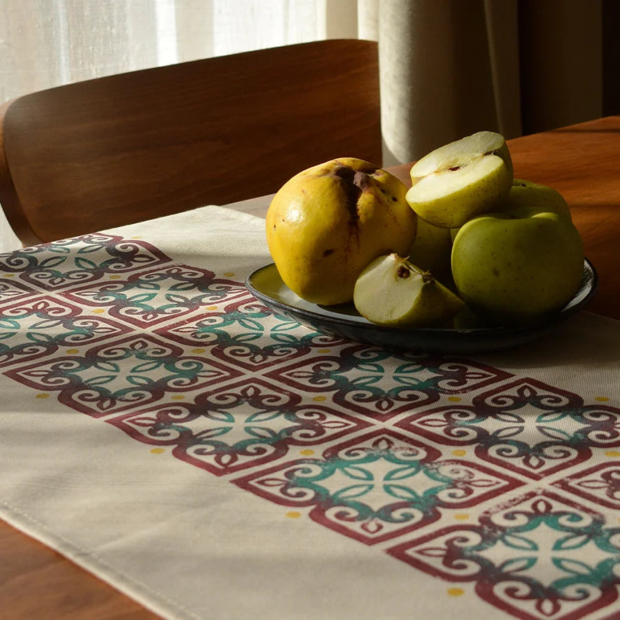 Block printed table topper, long table runner style – Flowers of Katskhi