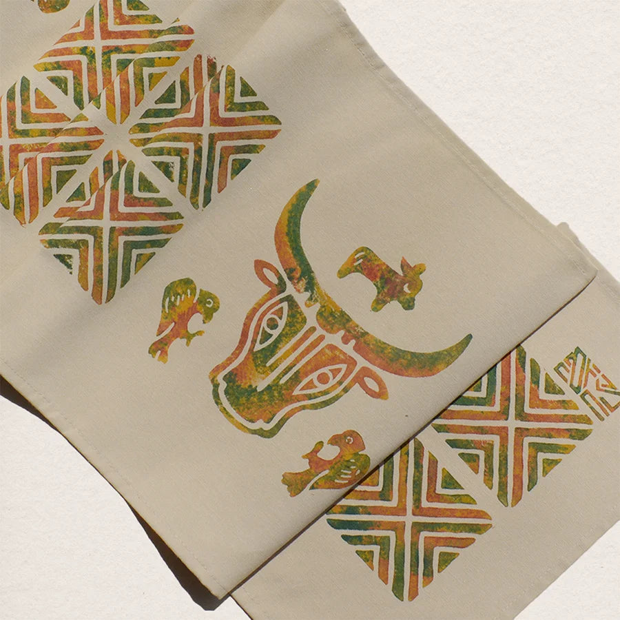 vintage table runner with Taurus symbol