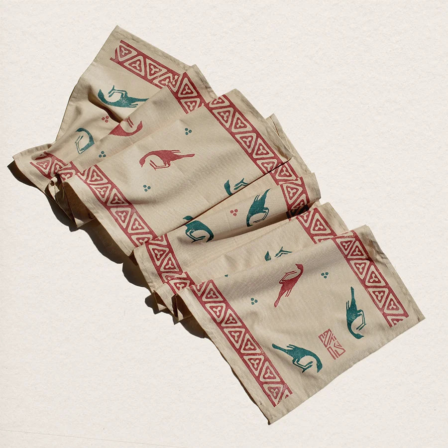 Small block print tablecloth - Birds of Martvili
