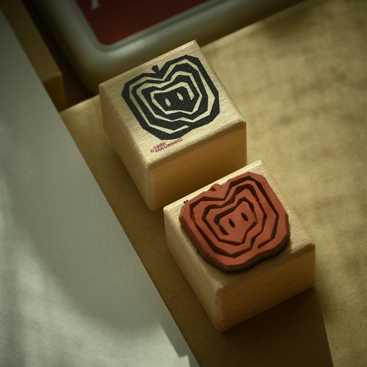Apple shape stamp with wooden handle