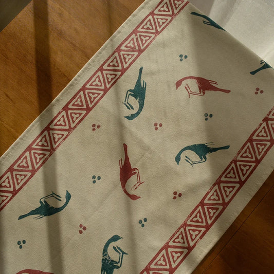 block print tablecloth for middle of the table with Martvili birds