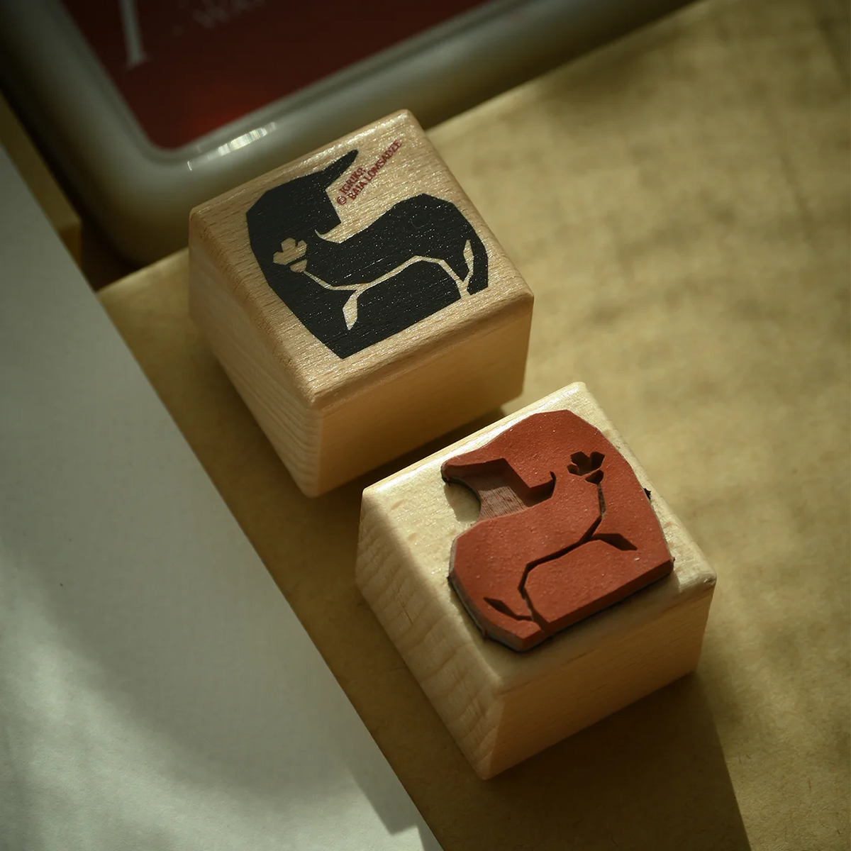 wooden handle rubber stamp of bull