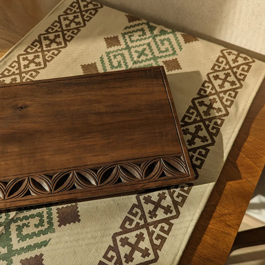 coffee table cover with with hand carved board