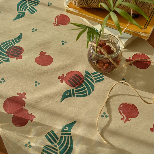 coffee table runner with bird and pomegranate prints