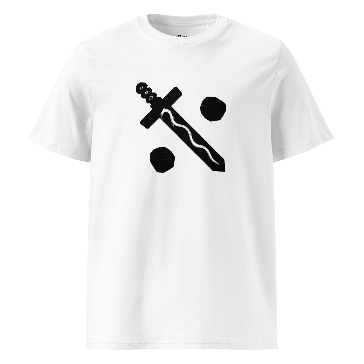 white color coton t-shirt with sword print
