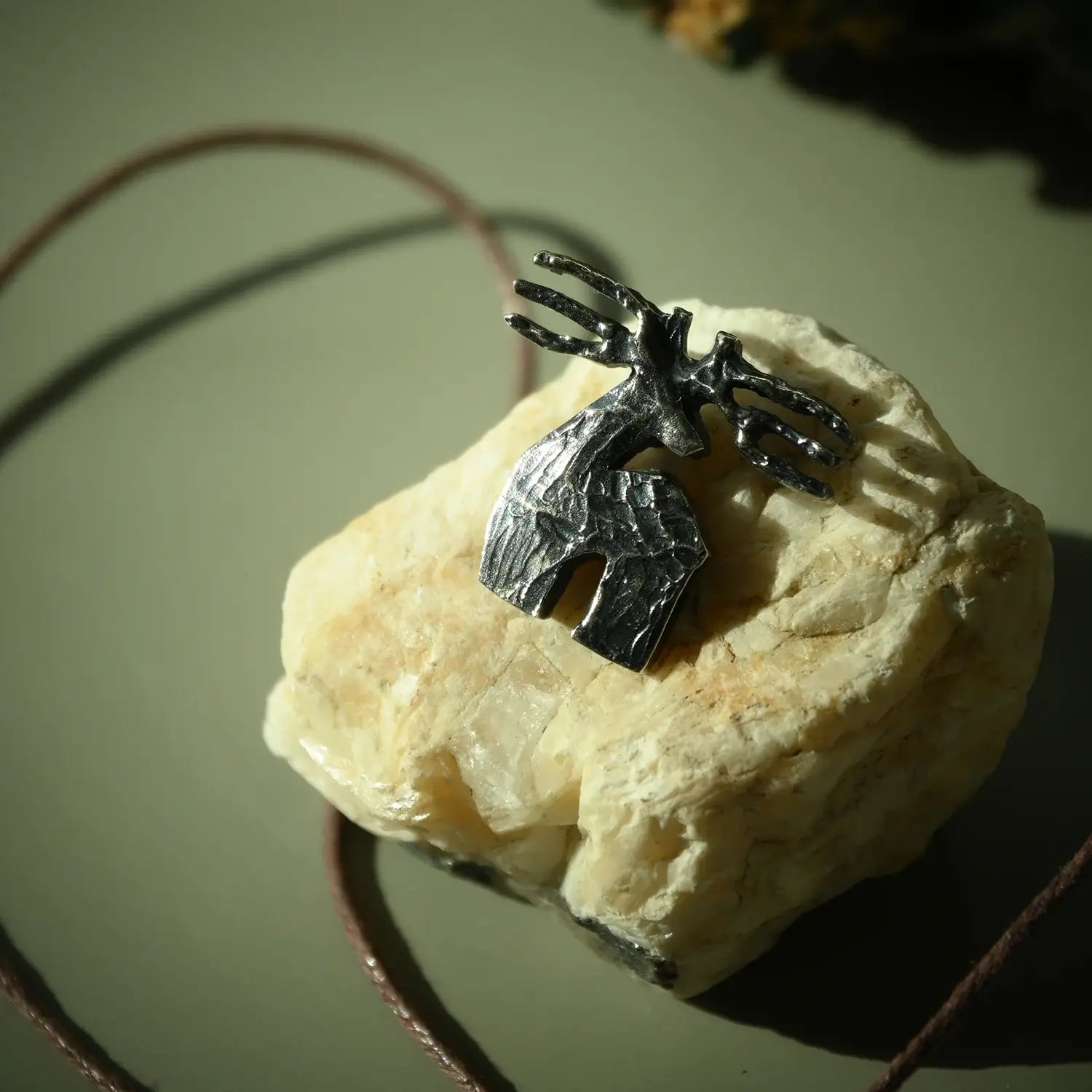 cord necklace shape of deer handmade