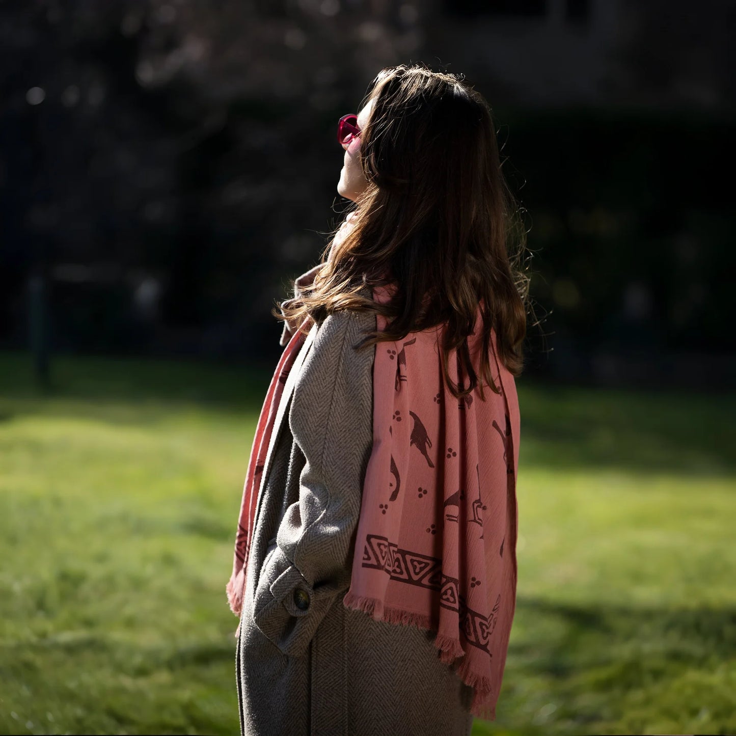 dusty rose scarf with Birds of Martvili - vintage scarf