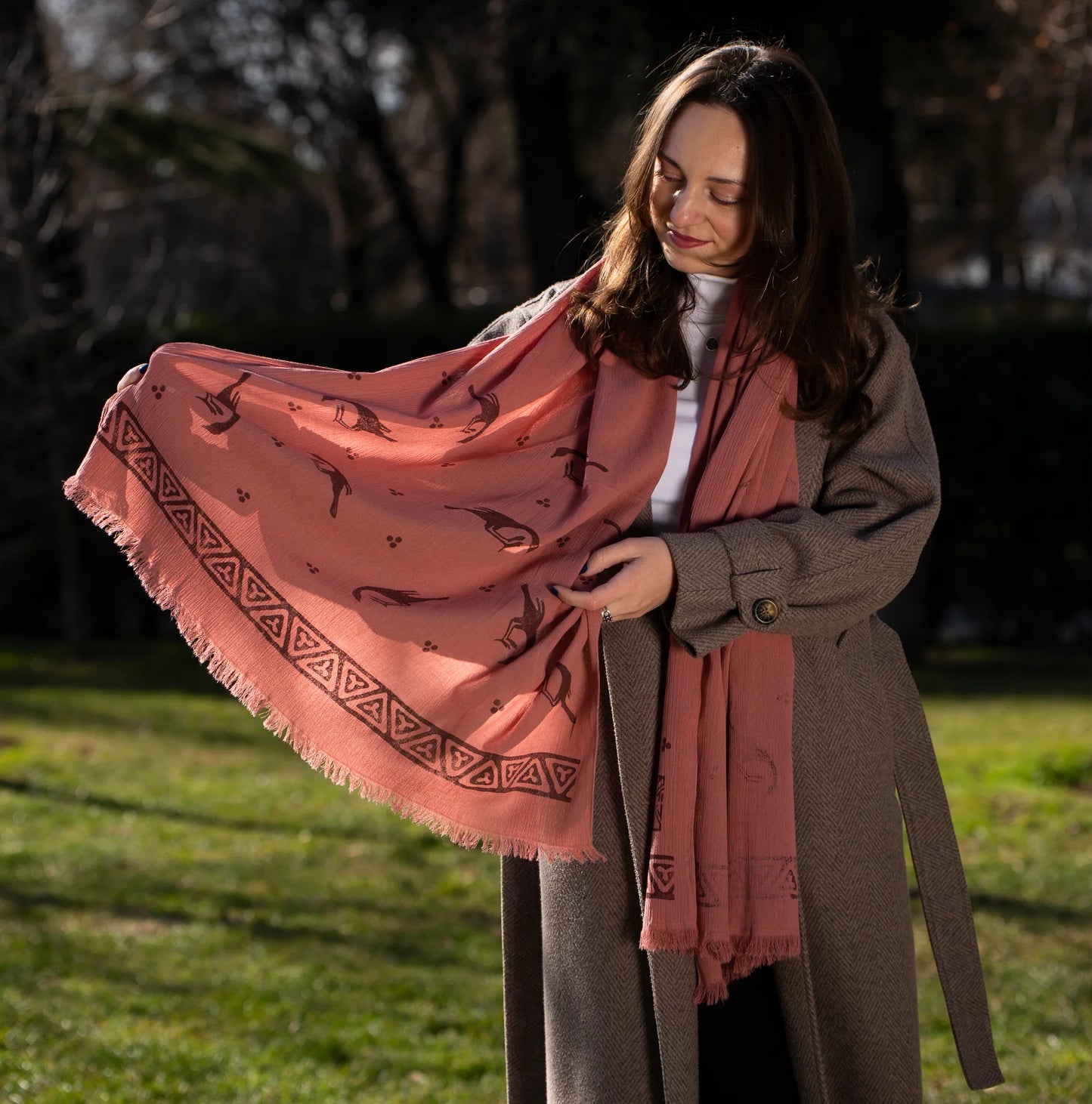 dusty rose scarf with Birds of Martvili - vintage scarf