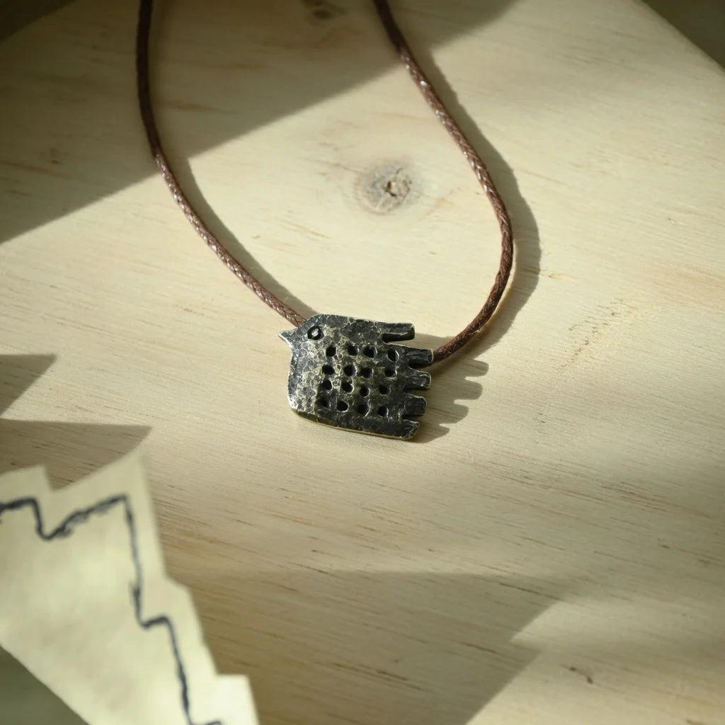 pendant necklace shape of bird and hand