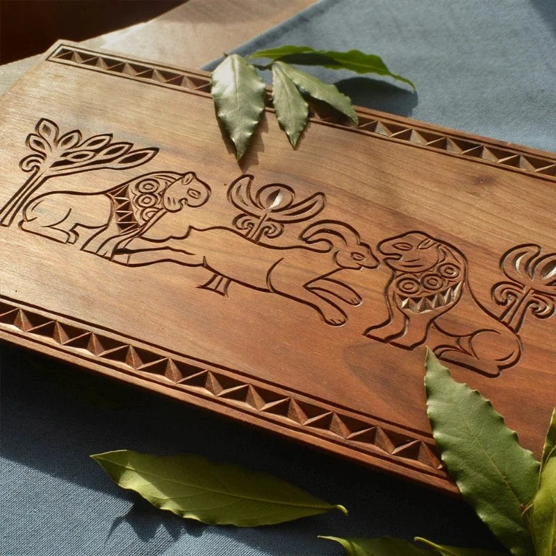 serving board with Eden animals for table decor
