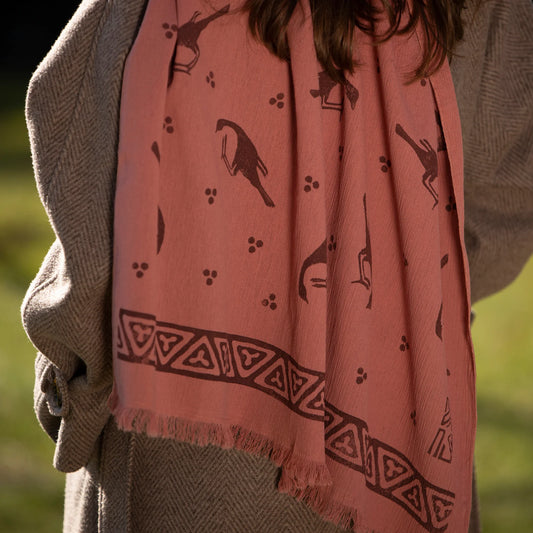 dusty rose scarf with Birds of Martvili - vintage scarf