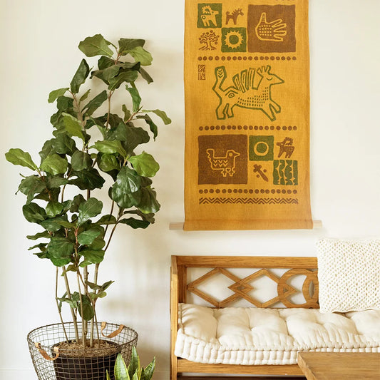block printed wall hanging with linen material