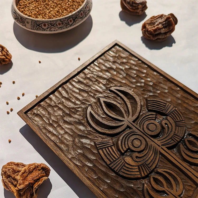 wooden serving platter for table decor. walnut tree material