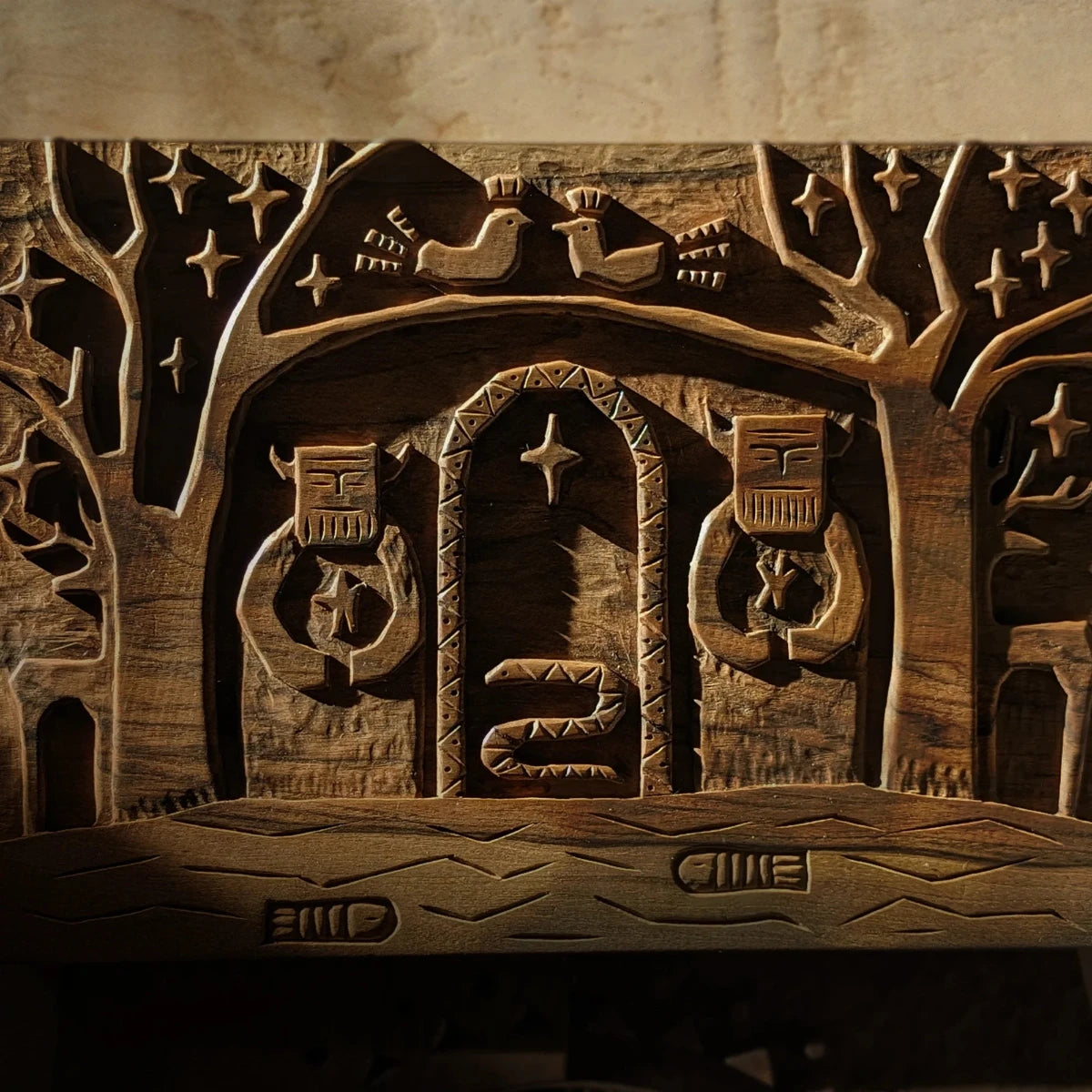 wooden wall art with beautiful carvings