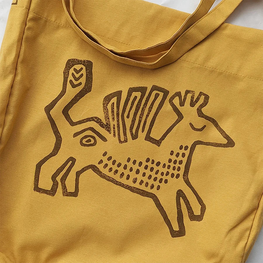 " Paskunji " -  block printed yellow colored cotton tote bag